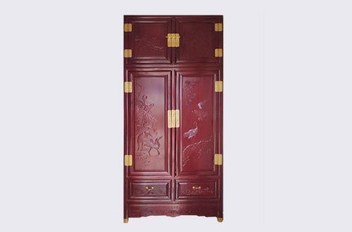 明溪高端中式家居装修深红色纯实木衣柜